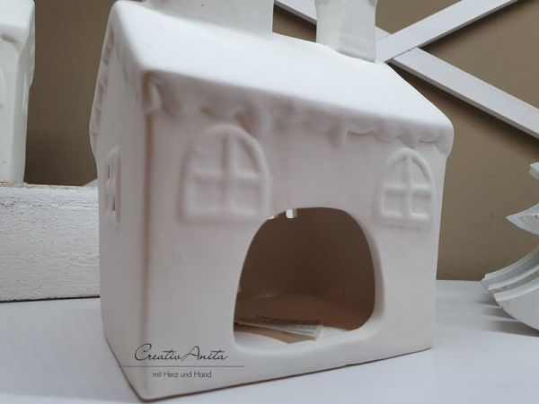 Keramik-Haus in Weiß - Teelichthalter